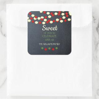 Cranberry and Popcorn Rustic Chalkboard Christmas Square Sticker