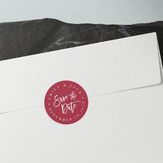 Cranberry | Modern Brush Lettered Save the Date Classic Round Sticker