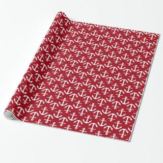 Cranberry Red White Anchors 2Dir Pattern