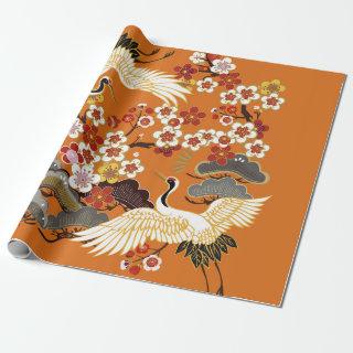 CRANES AND COLOR SAKURA. Colorful floral seamless