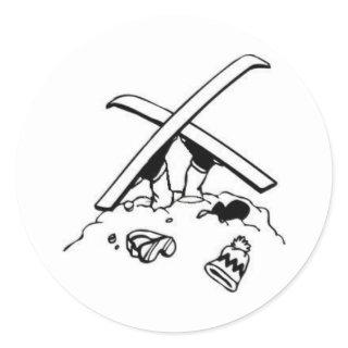 Crashed Skier Classic Round Sticker