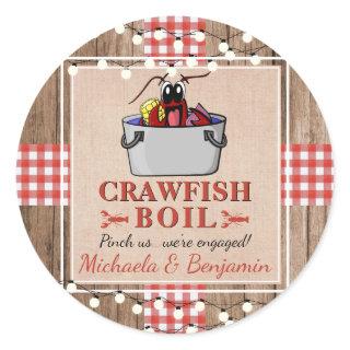 Crawfish Boil Lobster Rustic Engagement Party Classic Round Sticker