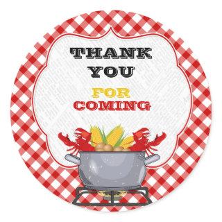 Crawfish Boil Pot Red Checkered Gingham Classic Round Sticker