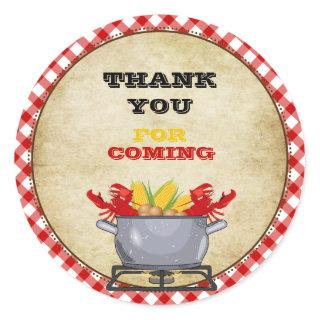 Crawfish Boil Pot Red Checkered Gingham Classic Round Sticker