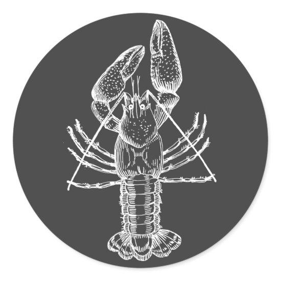 Crawfish Illustration white on black Classic Round Sticker