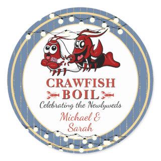 Crawfish Seafood Boil Blue Newlywed Engagement Classic Round Sticker