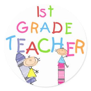 Crayons 1st Grade Teacher Tshirts and Gifts Classic Round Sticker