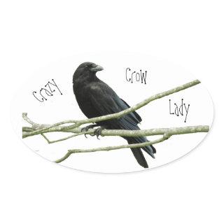 Crazy Crow Lady Oval Sticker