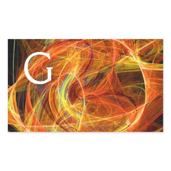 CRAZY PHOTON Abstract Yellow Orange Fractal Swirls Rectangular Sticker