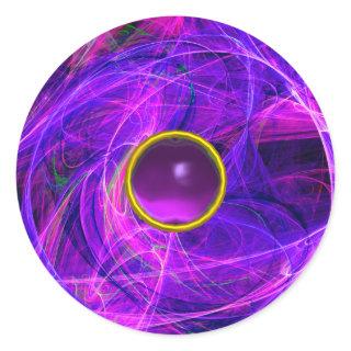 CRAZY PHOTON Purple Gemstone Blue Fractals,Swirls Classic Round Sticker