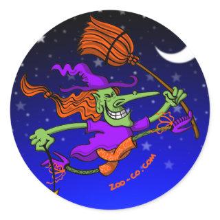 Crazy Witch Jumping for Joy Classic Round Sticker