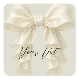 Cream Cascade Ruffle Bow Tying Knot Bridal Shower  Square Sticker