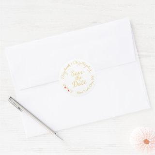Create Elegant White Gold Wedding Save the Date Classic Round Sticker