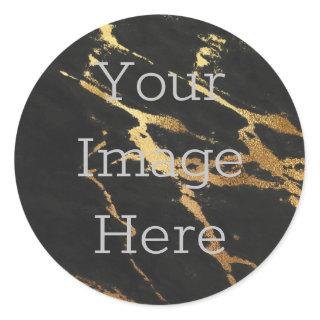Create Your Black Marble Metallic Gold Faux Foil Classic Round Sticker