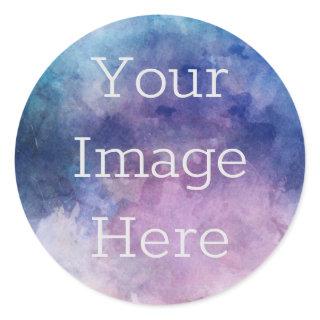 Create Your Own Blue + Purple Moody Watercolor Classic Round Sticker