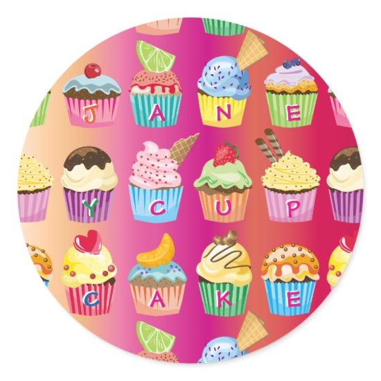 Create Your Own Cupcake Monogram Delicious Treats Classic Round Sticker