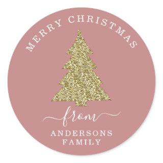 Create Your Own Gold Glitter Christmas Dusty Rose Classic Round Sticker