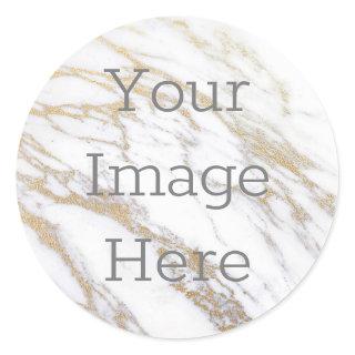 Create Your Own Metallic White & Gold Faux Marble Classic Round Sticker