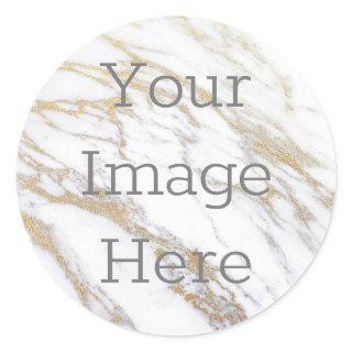 Create Your Own Metallic White & Gold Faux Marble Classic Round Sticker