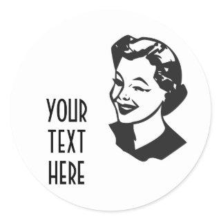 CREATE YOUR OWN RETRO WINK LADY GIFTS CLASSIC ROUND STICKER