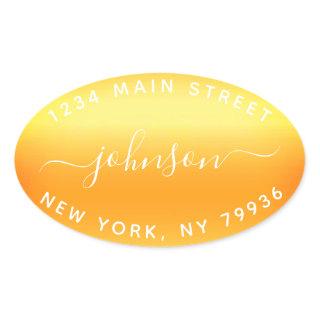 Create Your Own  Return Address Gold White Oval Sticker