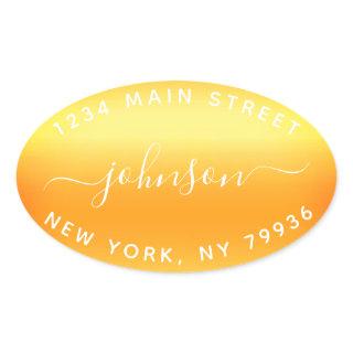 Create Your Own  Return Address Gold White Oval Sticker