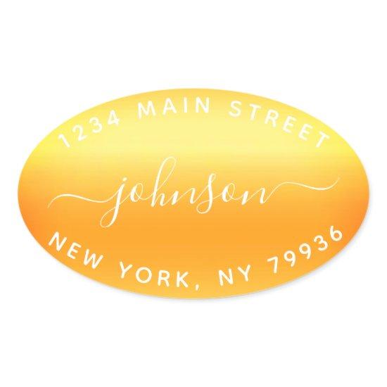 Create Your Own  Return Address Gold White Oval Sticker