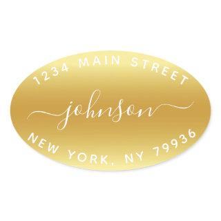 Create Your Own  Return Address Gold White Oval Sticker