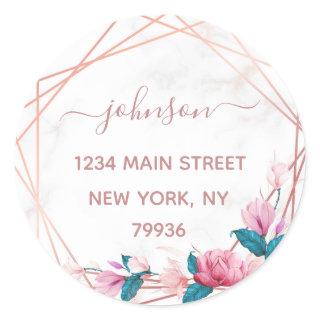 Create Your Own Rose Gold Geometric Frame Classic Round Sticker