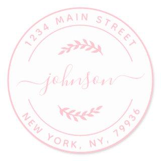 Create Your Own Round Return Address Pink White Classic Round Sticker