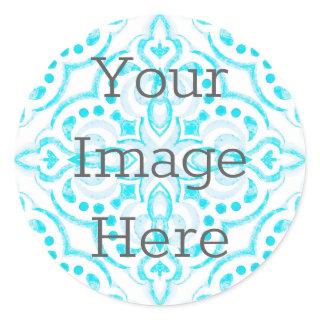 Create Your Own Teal Blue Watercolor Medallion Classic Round Sticker