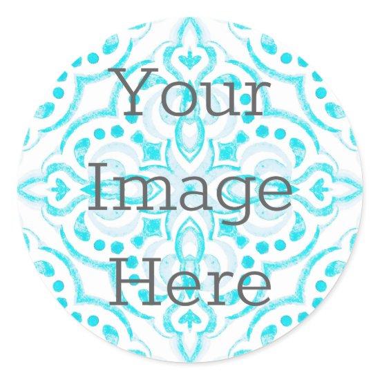 Create Your Own Teal Blue Watercolor Medallion Classic Round Sticker