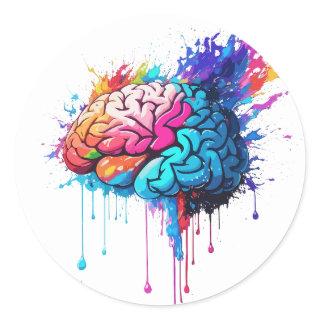 Creative Colorful Brain Splash Artwork Classic Round Sticker