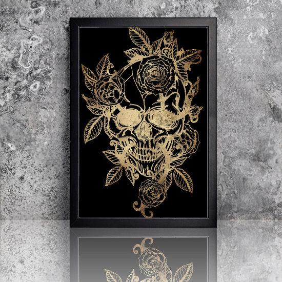 Creepy Beautiful | Gold Grunge Skull with Rose Tissue Paper