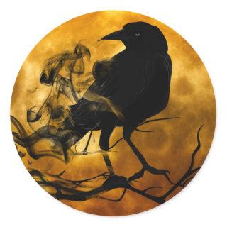Creepy Black Crow Halloween Classic Round Sticker