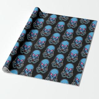 Creepy Blue Gothic Stylized Tentacle Skull