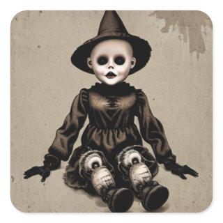 Creepy Doll Scary Halloween Party Square Sticker