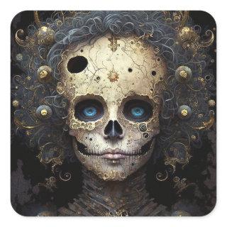 Creepy Skull Gothic Dark Fantasy Art Square Sticker