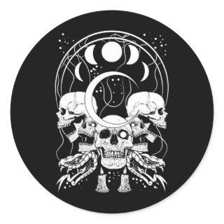 Creepy Skulls Crescent Gothic Moon Phases Snake Classic Round Sticker