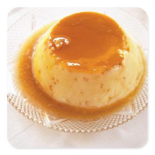 Creme caramel type of pudding with caramel square sticker