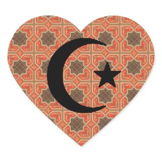 Crescent and Star with Persian Tile Background Heart Sticker