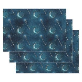 Crescent Moon and Staff on Blue  Sheets