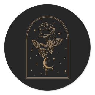 Crescent Moon Rose Occult Witchcraft Wicca Classic Round Sticker