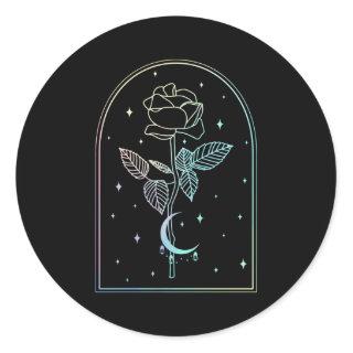 Crescent Moon Rose Occult Witchcraft Wicca Pastel Classic Round Sticker