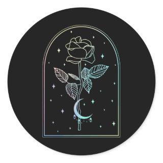 Crescent Moon Rose Occult Witchcraft Wicca Pastel Classic Round Sticker