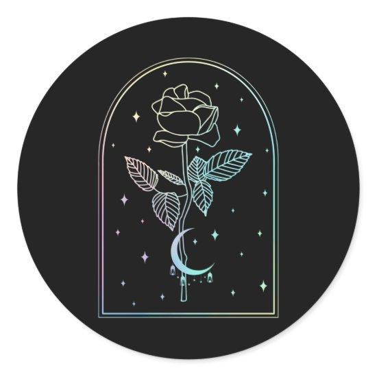 Crescent Moon Rose Occult Witchcraft Wicca Pastel Classic Round Sticker