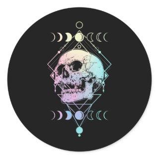 Crescent Moon Skull Occult Witchcraft Pastel Goth Classic Round Sticker