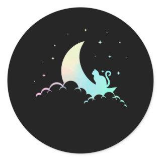 Crescent Moon Wicca Mystical Cat Pastel Goth Classic Round Sticker