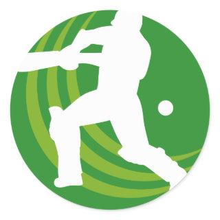 cricket batsman batting silhouette classic round sticker