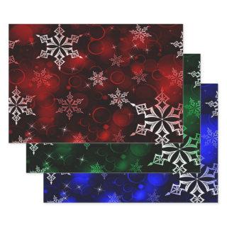 Crimson Emerald & Royal Blue Snowflake Pattern  Sheets